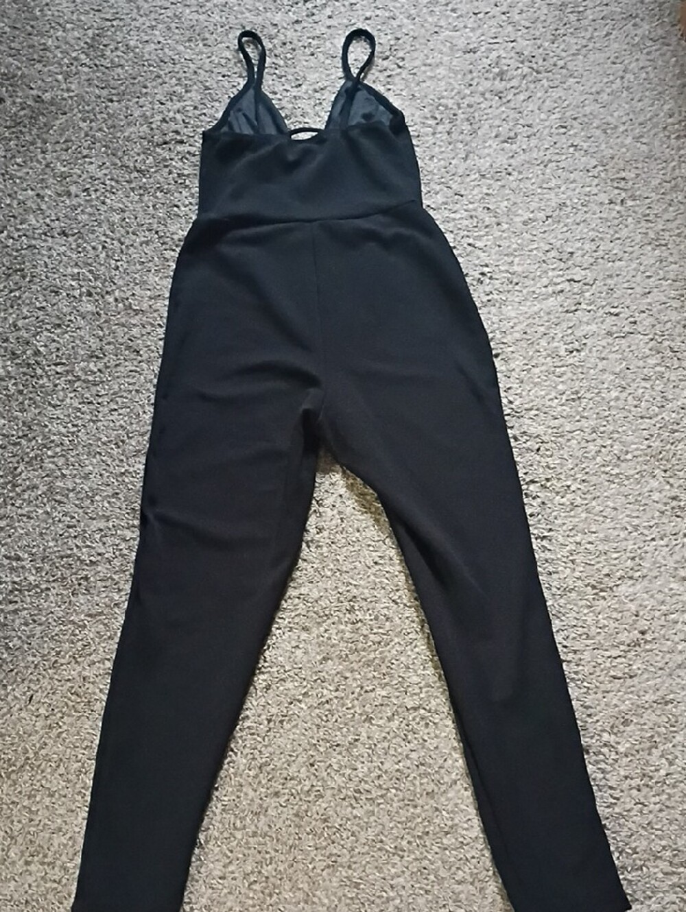 French Atmosphere Black V-Neck Strap Jumpsuit - Picture 3 of 5